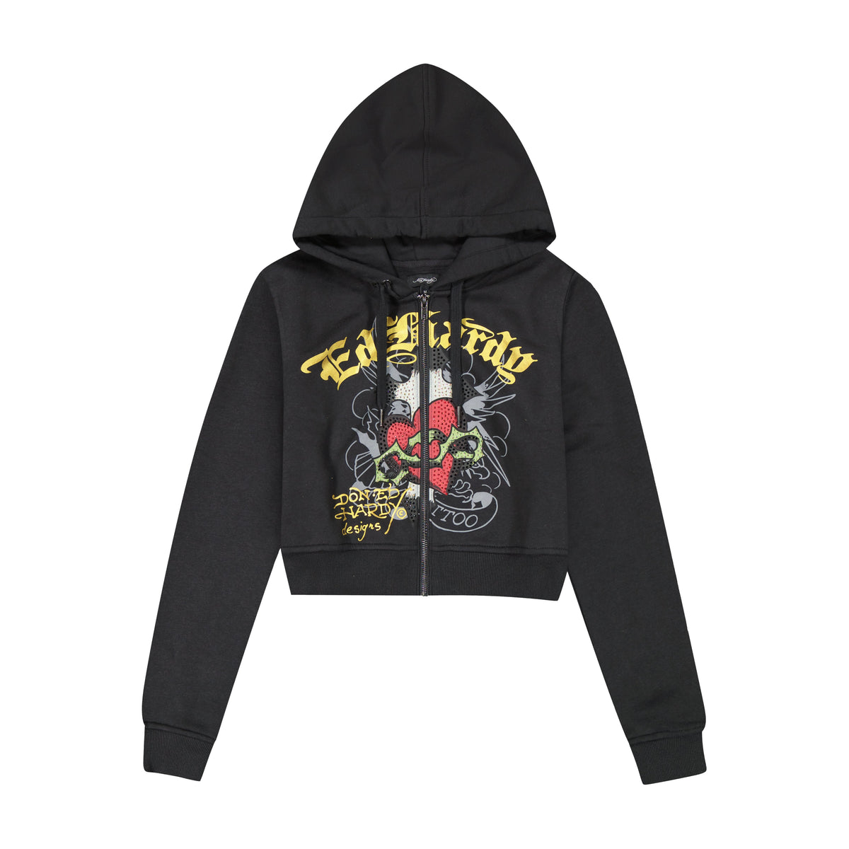 Sacred Heart Rhinestone Zip Front Hoodie BLACK | Ed Hardy
