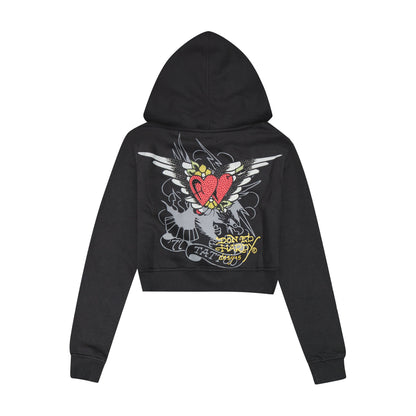 Sacred Heart Rhinestone Zip Front Hoodie BLACK | Ed Hardy