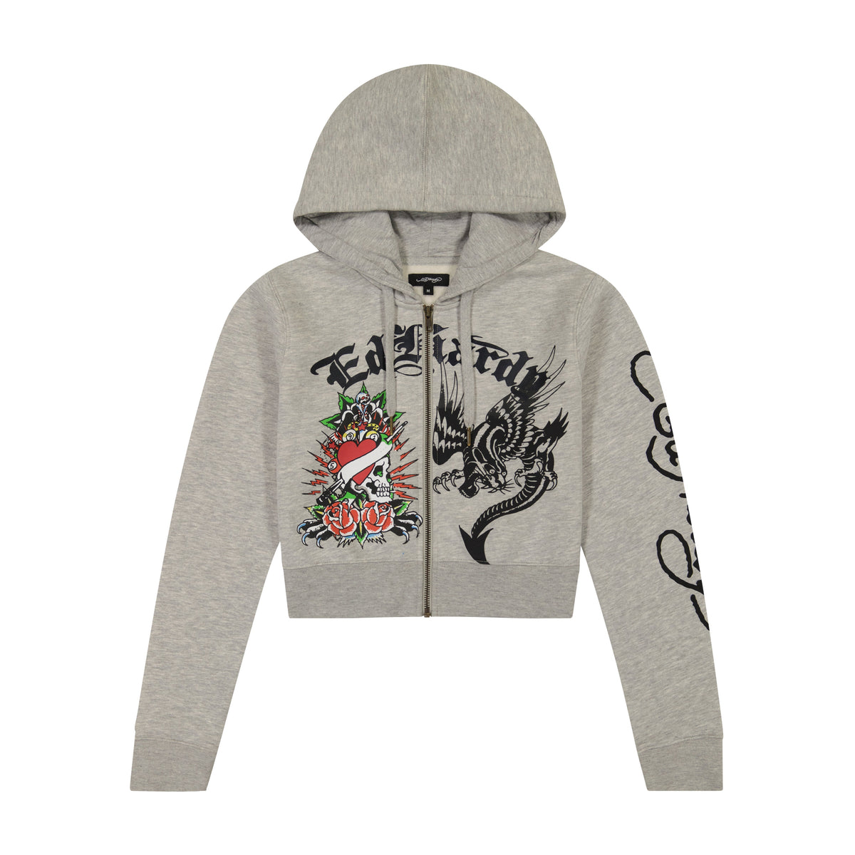 Heart Roses Zip Hoodie HEATHER GREY | Ed Hardy