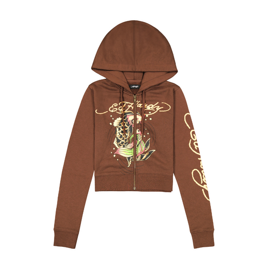 Koi Fish Cropped Hoodie Cocoa | Ed Hardy