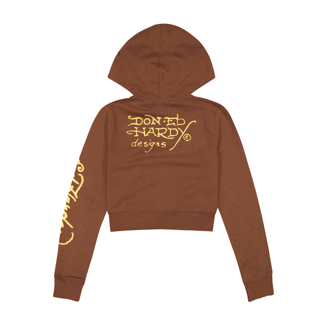 Koi Fish Cropped Hoodie Cocoa | Ed Hardy