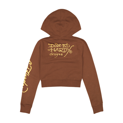 Koi Fish Cropped Hoodie Cocoa | Ed Hardy