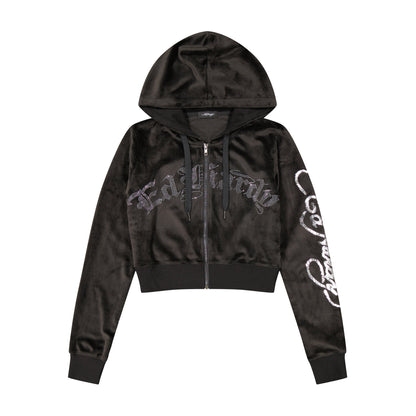 Tiger Head Y2K Velour Hoodie Black Velvet | Ed Hardy