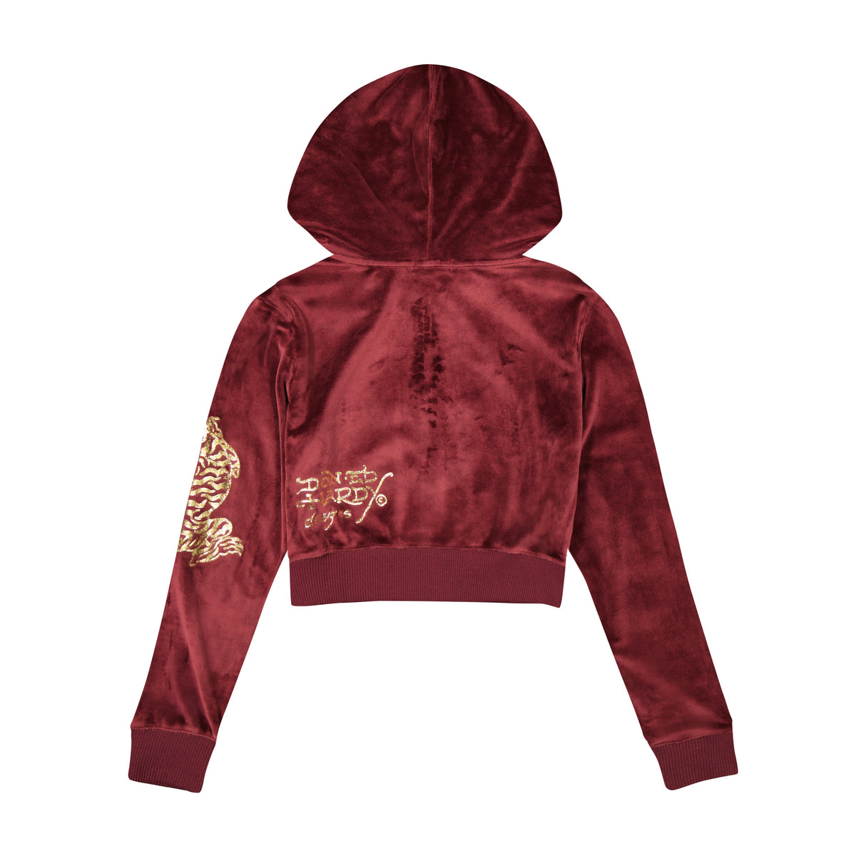 Retro Tiger Y2K Velour Hoodie Sangria Velvet | Ed Hardy