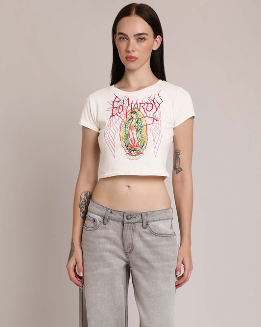 Mary Wings Baby Tee White | Ed Hardy