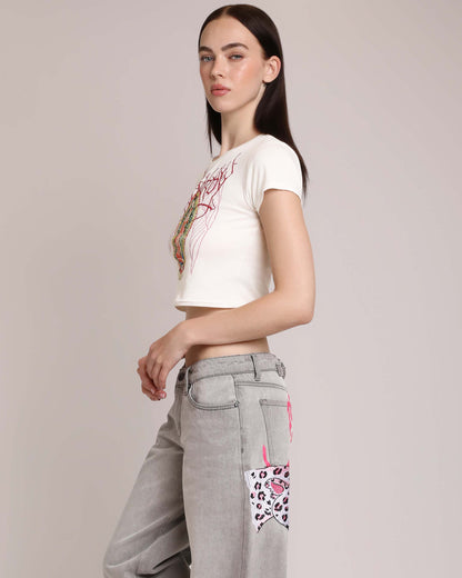 Mary Wings Baby Tee White | Ed Hardy