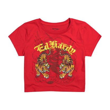 Crawling Tigers Baby Tee | Women's Y2K Baby Tee | Ed Hardy CHERRY | Ed Hardy