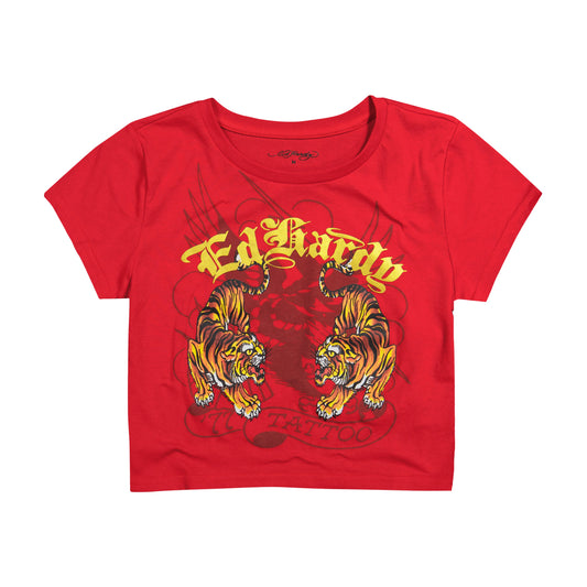 Crawling Tigers Baby Tee | Women's Y2K Baby Tee | Ed Hardy CHERRY | Ed Hardy