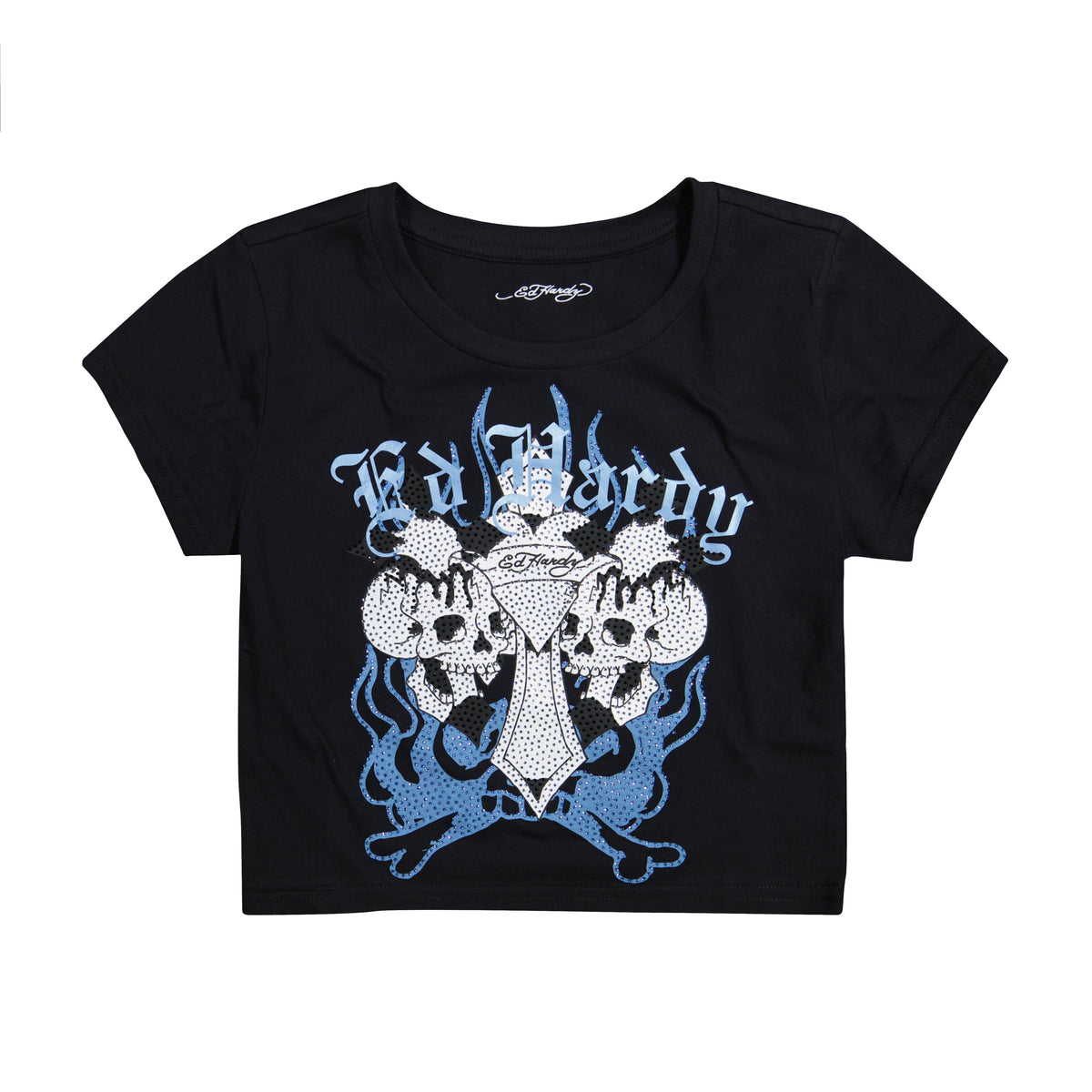 Skull Crosses Rhinestone Baby Tee | Women's Y2K Tee | Ed Hardy BLACK | Ed Hardy
