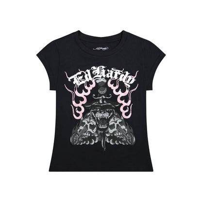 Panther Dagger Cap Sleeve Tee | Women's Y2K Tee| Ed Hardy BLACK | Ed Hardy