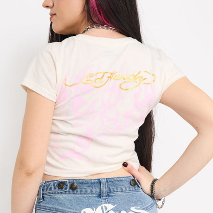 Leopard Panther Baby Tee | Women's Y2K Tee | Ed Hardy IVORY | Ed Hardy