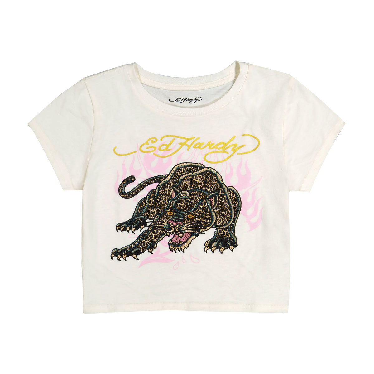 Leopard Panther Baby Tee | Women's Y2K Tee | Ed Hardy IVORY | Ed Hardy