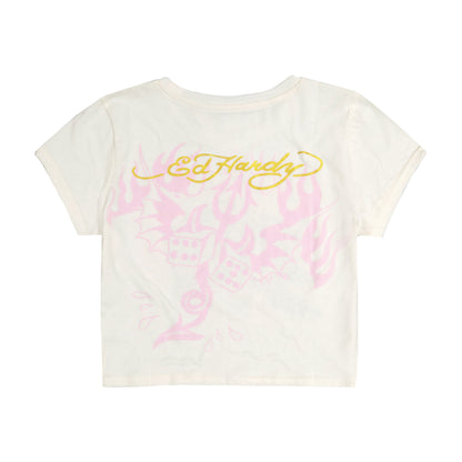 Leopard Panther Baby Tee | Women's Y2K Tee | Ed Hardy IVORY | Ed Hardy