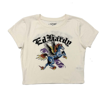 Pegasus Rhinestone Baby Tee IVORY | Ed Hardy