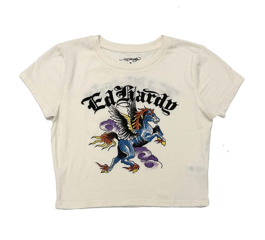 Pegasus Rhinestone Baby Tee IVORY | Ed Hardy