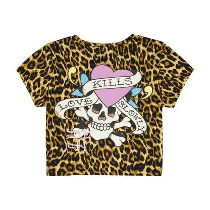 LKS Pink Skull Baby Tee | Women's Y2K Tee | Ed Hardy LEOPARD | Ed Hardy