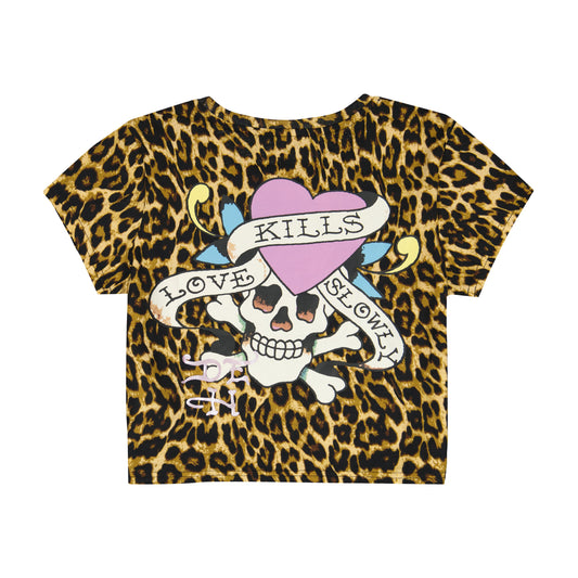 LKS Pink Skull Baby Tee | Women's Y2K Tee | Ed Hardy LEOPARD | Ed Hardy