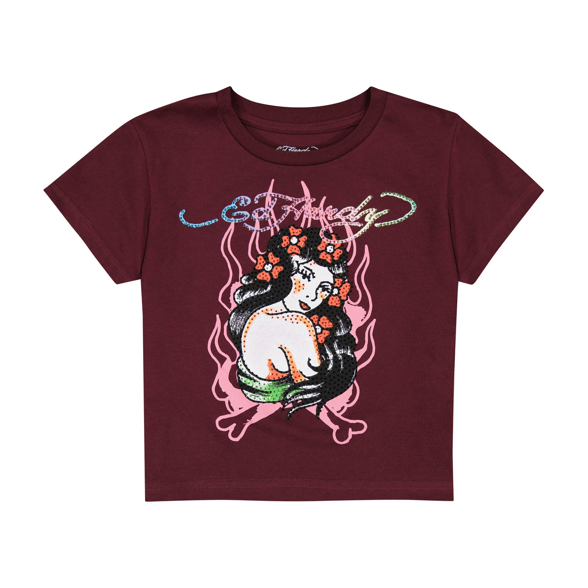 Pinup Rhinestone Baby Tee CABERNET | Ed Hardy