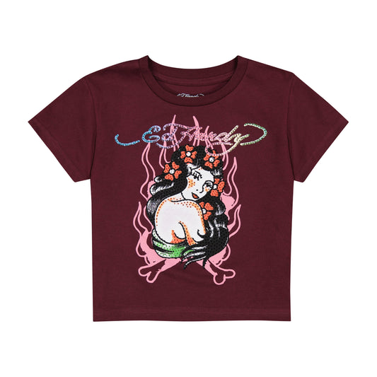 Pinup Rhinestone Baby Tee CABERNET | Ed Hardy