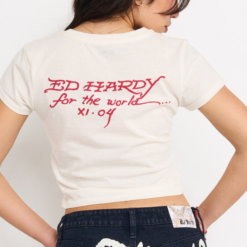 Battle Horses Baby Tee | Women's Y2K Baby Tee | Ed Hardy IVORY | Ed Hardy