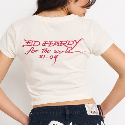 Battle Horses Baby Tee | Women's Y2K Baby Tee | Ed Hardy IVORY | Ed Hardy