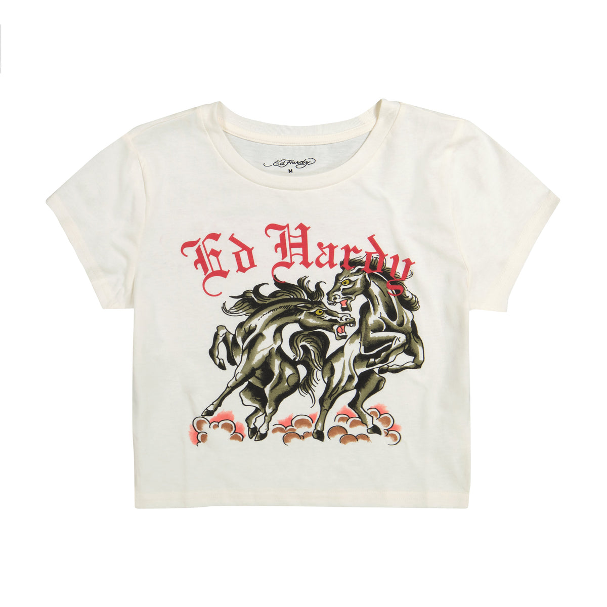 Battle Horses Baby Tee | Women's Y2K Baby Tee | Ed Hardy IVORY | Ed Hardy