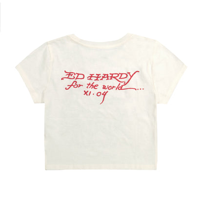 Battle Horses Baby Tee | Women's Y2K Baby Tee | Ed Hardy IVORY | Ed Hardy