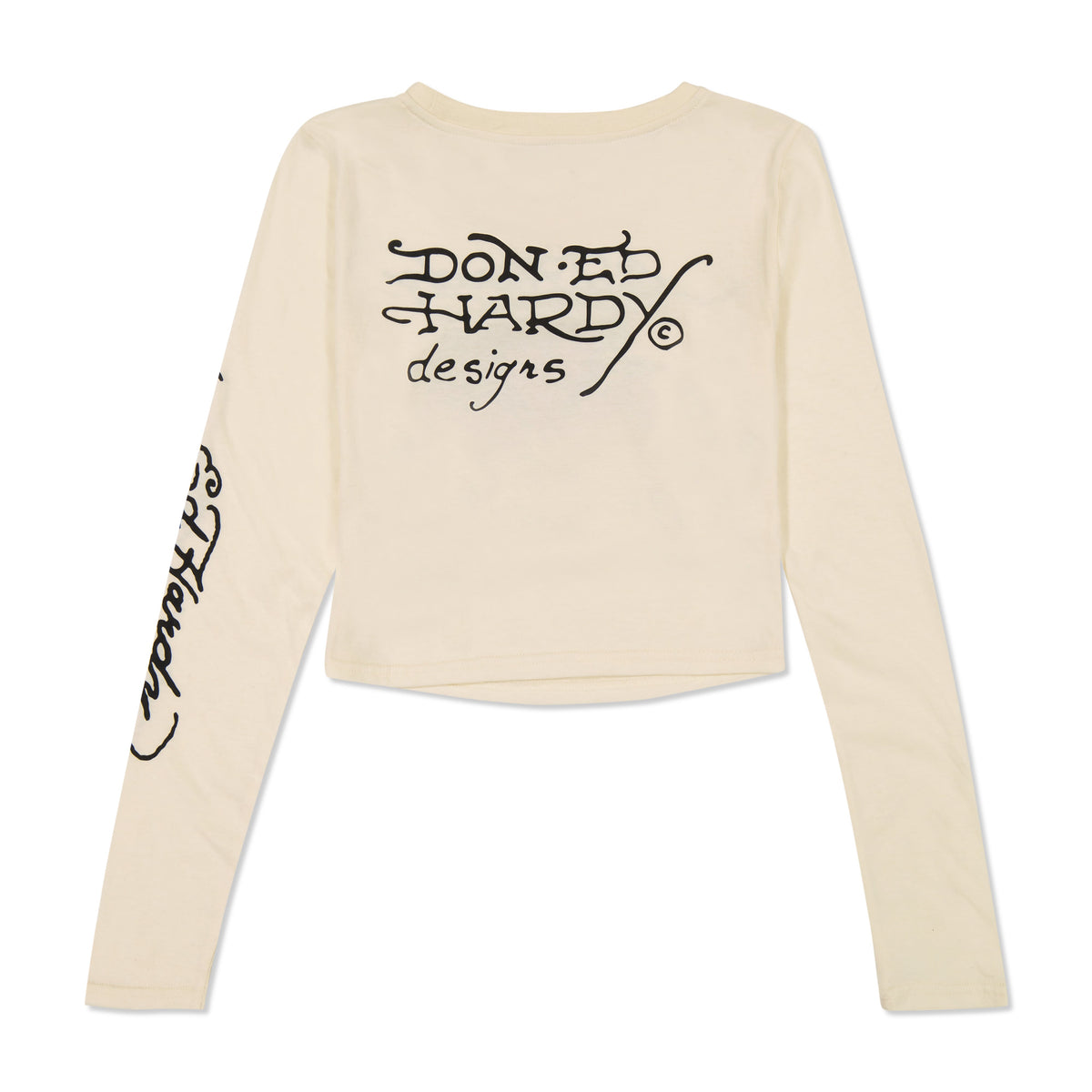 Rhinestone Long Sleeve Hearts Baby Tee Ivory | Ed Hardy