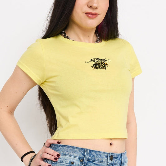Bumblebee Embroidered Baby Tee | Women's Y2K Baby Tee | Ed Hardy LEMON | Ed Hardy