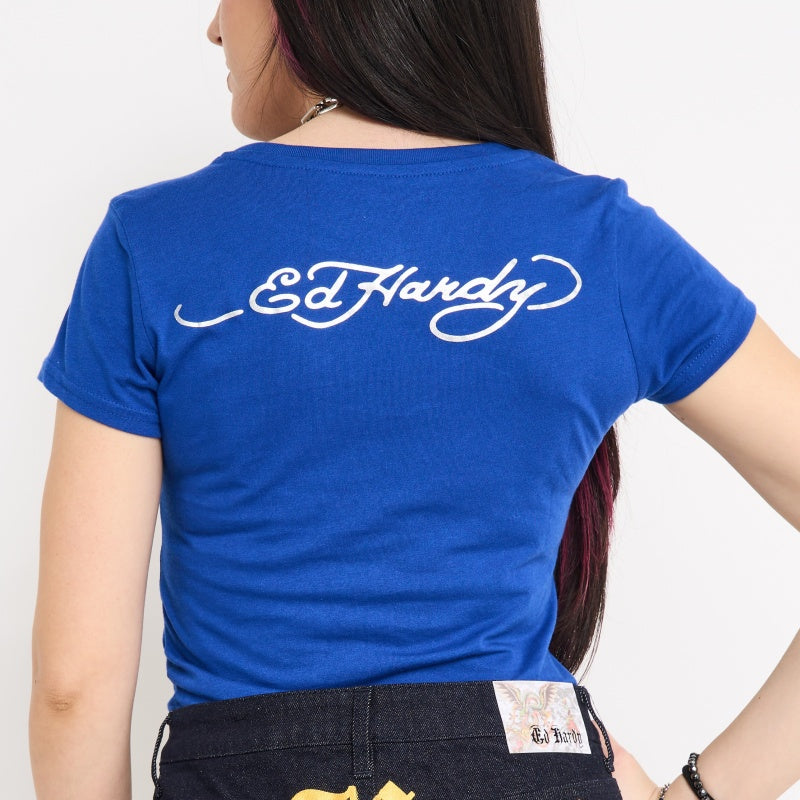 Sacred Heart Wings Rhinestone Baby Tee | Women's Tee | Ed Hardy COBALT | Ed Hardy
