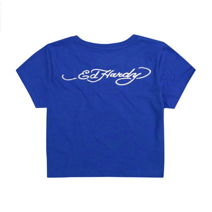Sacred Heart Wings Rhinestone Baby Tee | Women's Tee | Ed Hardy COBALT | Ed Hardy