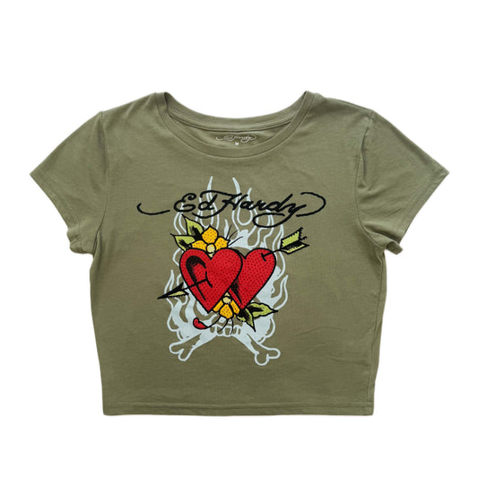 2 Hearts Baby Tee LT OLIVE | Ed Hardy