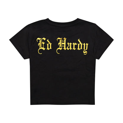 Heart Flame Rhinestone Baby Tee BLACK | Ed Hardy
