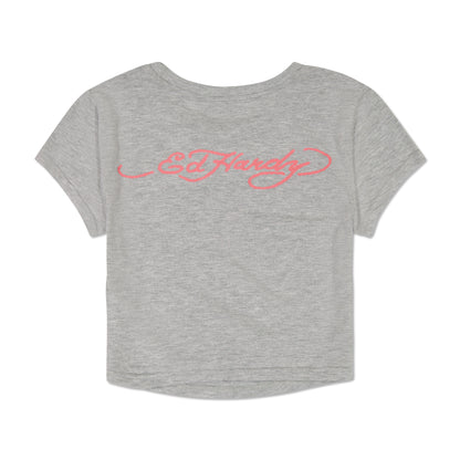 Rose Cobra Rhinestone Baby Tee HEATHER GREY | Ed Hardy