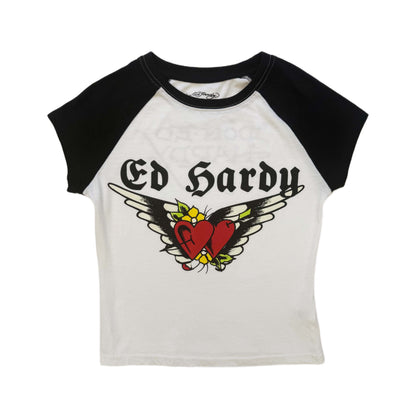 Heart Wings Raglan Tee BLACK & WHITE | Ed Hardy