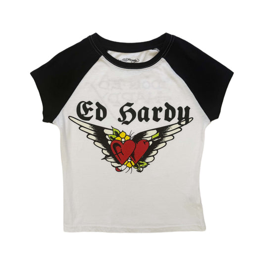 Heart Wings Raglan Tee BLACK & WHITE | Ed Hardy