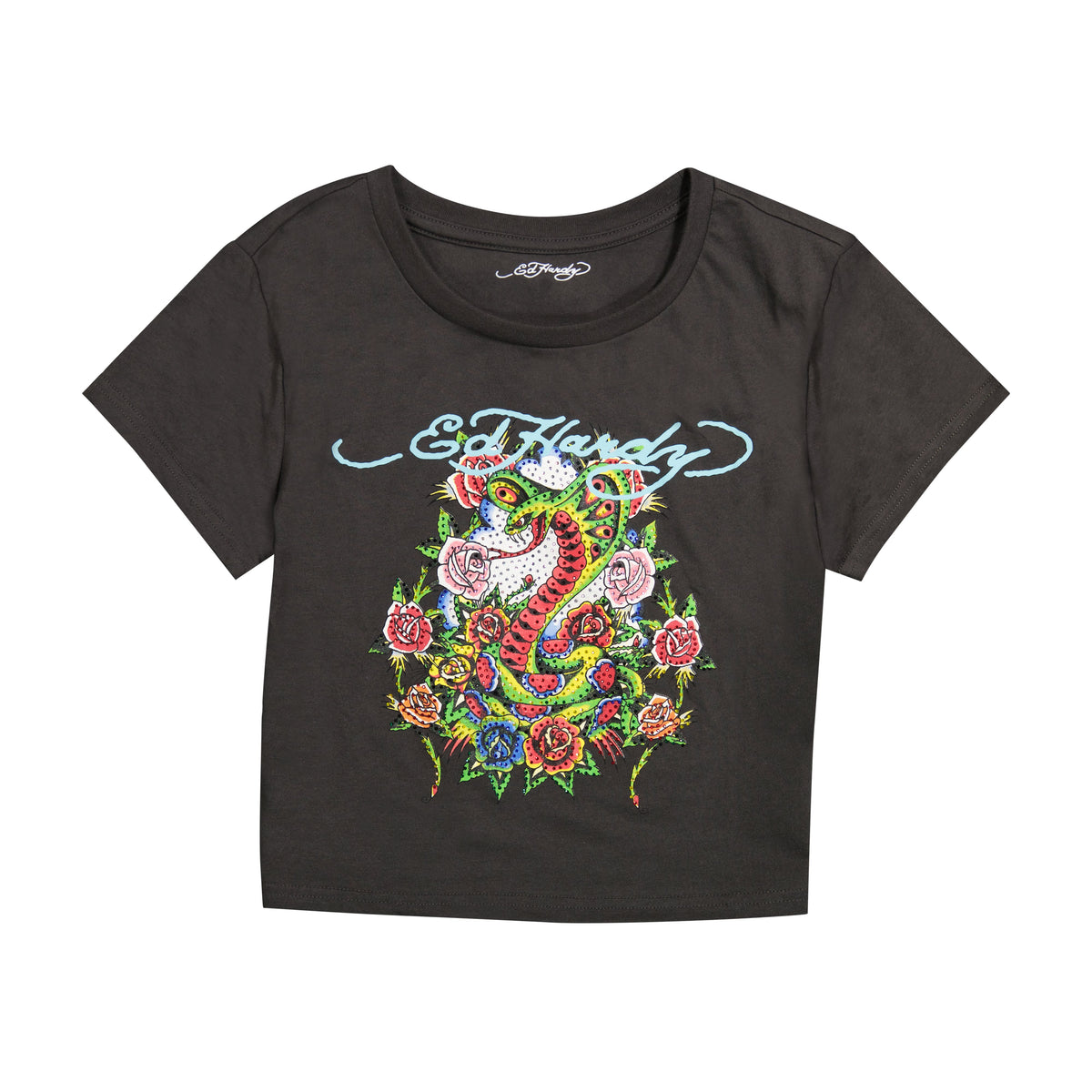 Cobra Roses Baby Tee CHARCOAL | Ed Hardy