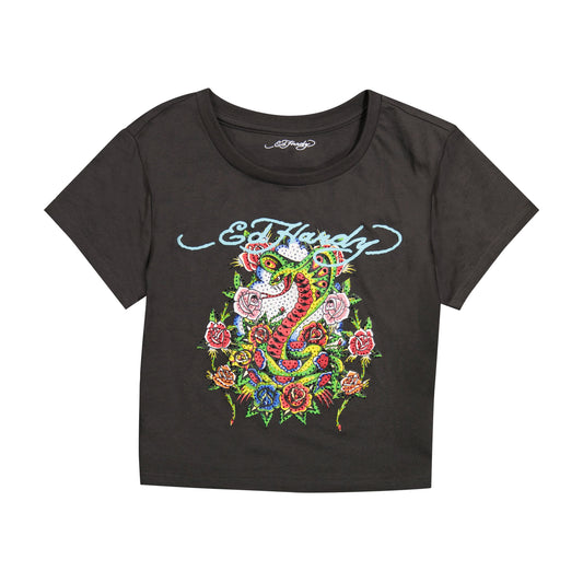 Cobra Roses Baby Tee CHARCOAL | Ed Hardy