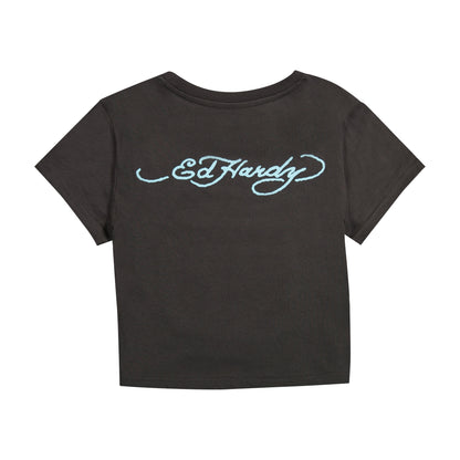 Cobra Roses Baby Tee CHARCOAL | Ed Hardy