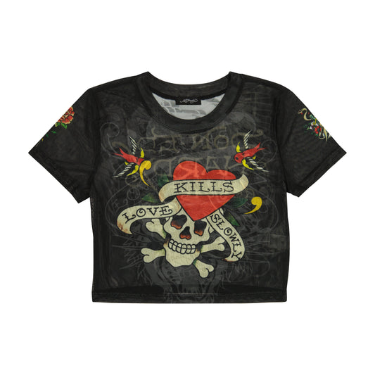 LKS Skull Power Mesh Baby Tee BLACK | Ed Hardy