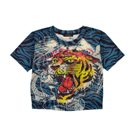 Tiger Head Power Mesh Baby Tee JEWEL | Ed Hardy