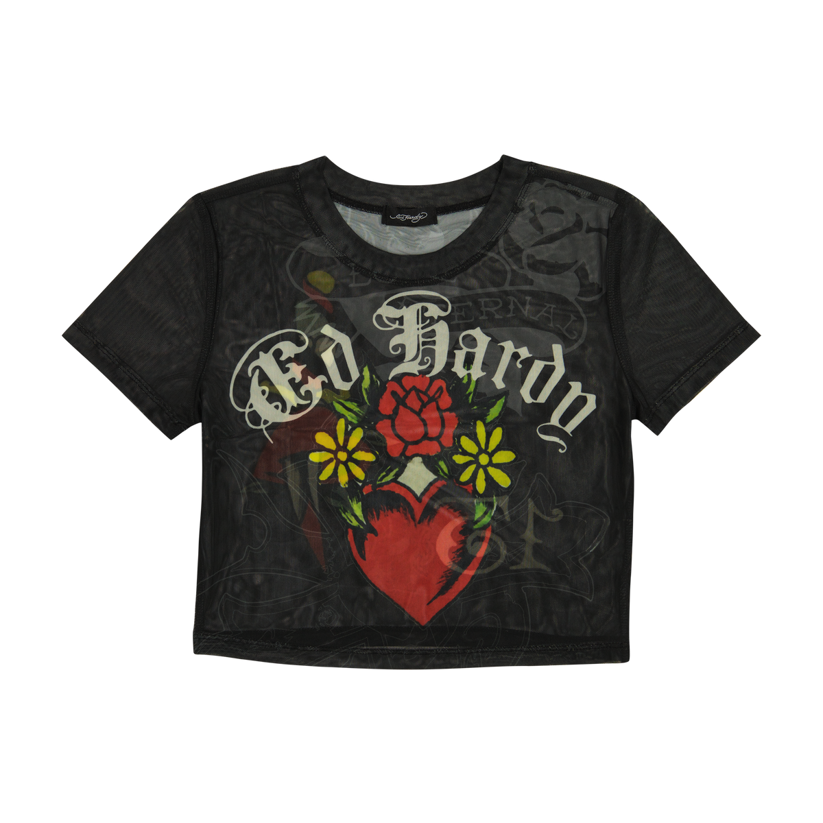 Heart Tiger Power Mesh Baby Tee BLACK | Ed Hardy