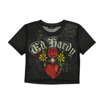 Heart Tiger Power Mesh Baby Tee BLACK | Ed Hardy