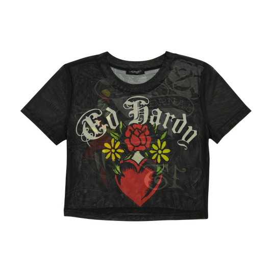 Heart Tiger Power Mesh Baby Tee BLACK | Ed Hardy