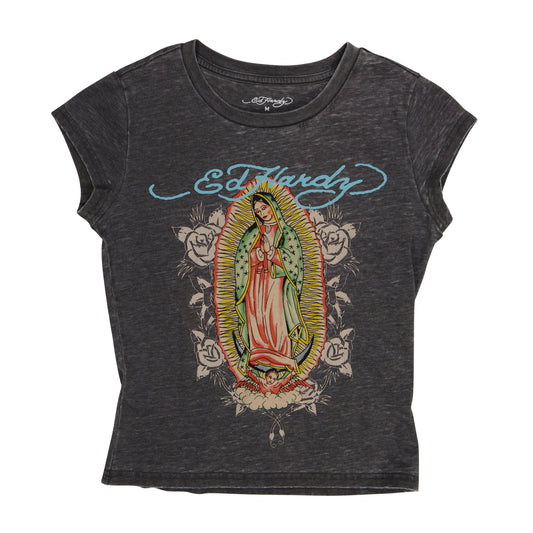 Mary Burnout Cap Sleeve Tee CHARCOAL | Ed Hardy