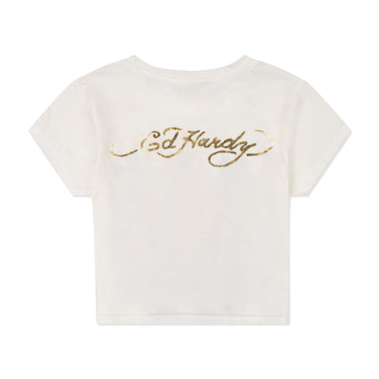 Rhinestone Mary Baby Tee White | Ed Hardy