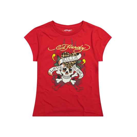 LKS Skull Fitted Tee | Women's Y2K Tee | Ed Hardy CHERRY | Ed Hardy