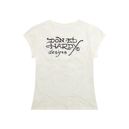 Cross Heart Rhinestone Fitted Tee | Women's Y2K Tee | Ed Hardy IVORY | Ed Hardy