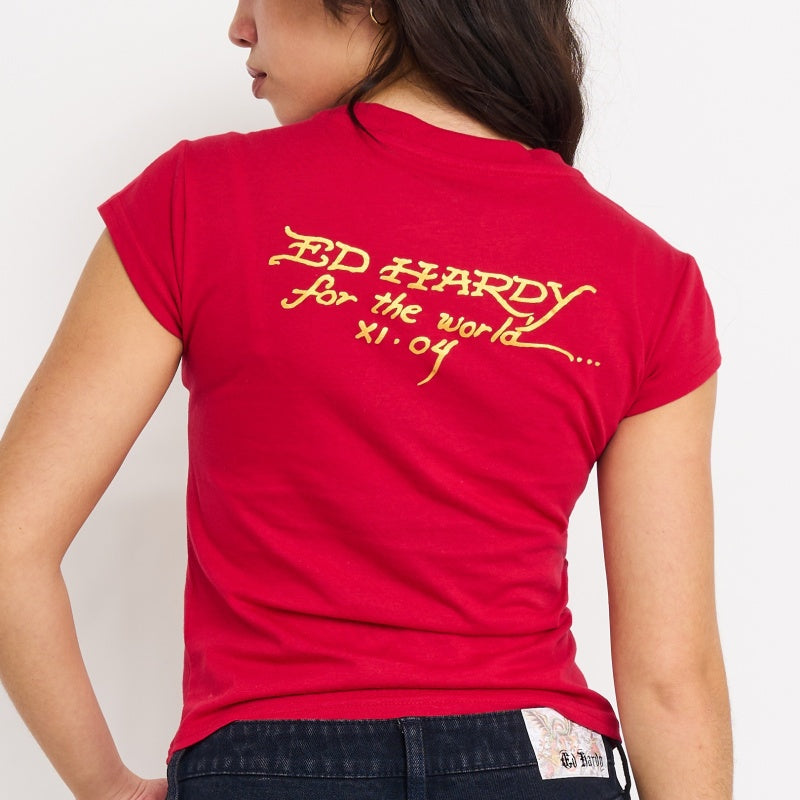 Leopard Panther Rhinestone Cap Sleeve | Women's Tee | Ed Hardy CHERRY | Ed Hardy