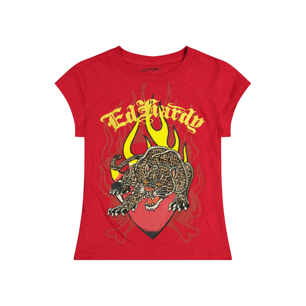 Leopard Panther Rhinestone Cap Sleeve | Women's Tee | Ed Hardy CHERRY | Ed Hardy
